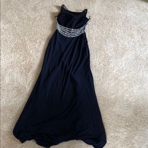 Navy prom dress with leg slit